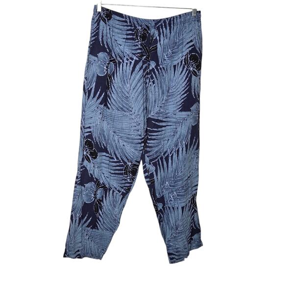 Jams World Blue Floral Palm Print Pull-on Drawstring Pants Women's Large - Picture 1 of 7